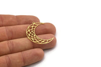 Brass Moon Charm, 6 Raw Brass Crescent Moon Charms With 1 Loop, Findings (36x10x0.60mm) SMP0710
