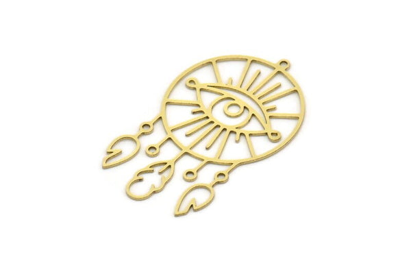 Brass Round Charm, 2 Raw Brass Round Charms With 3 Loops, Fringed Charms, Eye Findings (45x28x0.60mm) SMP0716