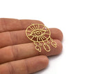 Brass Round Charm, 2 Raw Brass Round Charms With 3 Loops, Fringed Charms, Eye Findings (45x28x0.60mm) SMP0716