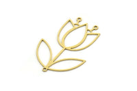 Brass Tulip Charm, 4 Raw Brass Tulip Charms With 3 Loops, Pendant Charms, Findings (41x28x0.60mm) SMP0718