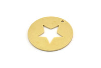 Brass Round Charm, 6 Raw Brass Star Charms With 1 Hole, Pendants, Findings (22x0.80mm) SMP0719