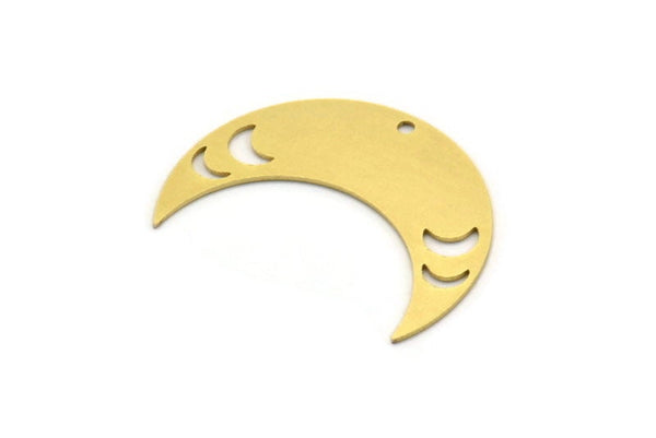 Brass Moon Charm, 8 Raw Brass Crescent Moon Charms With 1 Hole, Findings (29x10x0.60mm) SMP0729