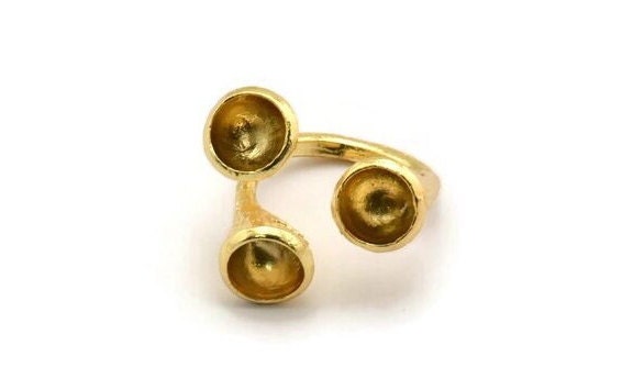 Adjustable Ring Settings - Gold Plated Brass Adjustable Ring with 3 Stone Setting - Pad Size 8mm N0349