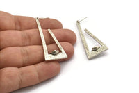 Earring Studs, 2 Antique Silver Plated Brass - Triangle Shaped Stud Earrings With Pad For 7mm Stone (48x20x2mm) N2412 H0227