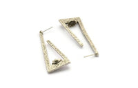 Earring Studs, 2 Antique Silver Plated Brass - Triangle Shaped Stud Earrings With Pad For 7mm Stone (48x20x2mm) N2412 H0227