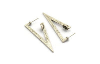 Earring Studs, 2 Antique Silver Plated Brass - Triangle Shaped Stud Earrings With Pad For 7mm Stone (55x20x1.8mm) N2418 H0186