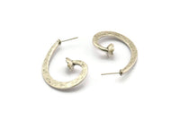 Earring Studs, 2 Antique Silver Plated Brass - Irregular Shaped Stud Earrings With Pad For 7mm Stone (38x26x1.6mm) N2420 H0451