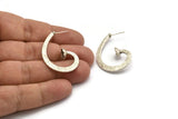 Earring Studs, 2 Antique Silver Plated Brass - Irregular Shaped Stud Earrings With Pad For 7mm Stone (38x26x1.6mm) N2420 H0451