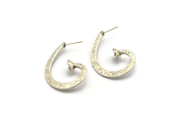 Earring Studs, 2 Antique Silver Plated Brass - Irregular Shaped Stud Earrings With Pad For 7mm Stone (38x26x1.6mm) N2420 H0451