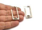 Earring Studs, 2 Antique Silver Plated Brass - Rectangle Shaped Stud Earrings With Pad For 7mm Stone (46x18x1.8mm) N2414 H0411