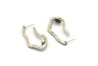 Earring Studs, 2 Antique Silver Plated Brass - Irregular Shaped Stud Earrings With Pad For 7mm Stone (43x23x1.8mm) N2417 H0457