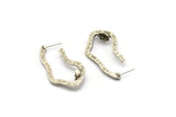 Earring Studs, 2 Antique Silver Plated Brass - Irregular Shaped Stud Earrings With Pad For 7mm Stone (43x23x1.8mm) N2417 H0457