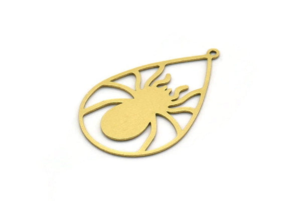 Brass Drop Charm, 4 Raw Brass Spider Charms With 1 Loop, Charm Pendants (34x21.5x0.60mm) SMP0540
