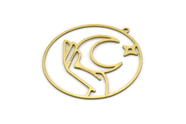Brass Round Charm, 2 Raw Brass Crescent Moon Charms With 1 Loop, Charm Pendants, Findings (36x34x0.60mm) SMP0546