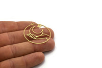 Brass Round Charm, 2 Raw Brass Crescent Moon Charms With 1 Loop, Charm Pendants, Findings (36x34x0.60mm) SMP0546