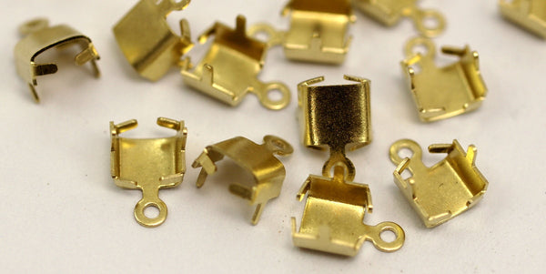 20 Raw Brass Rhinestone Chain Connectors Crimps Setting With Prongs For 5mm Chain L016