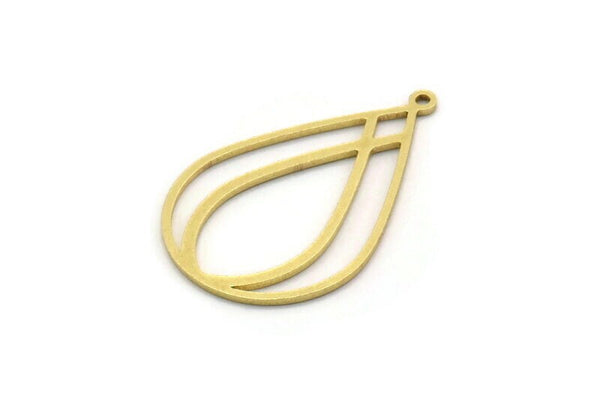Brass Drop Charm, 4 Raw Brass Drop Shaped Charms With 1 Loop, Findings (30x19x0.80mm) SMP0552