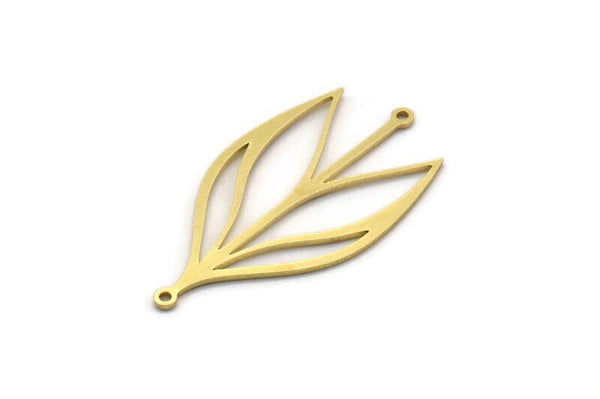 Brass Leaf Charm, 6 Raw Brass Leaf Charms With 2 Loops, Connectors (38x20x0.80mm) SMP0556