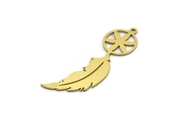 Brass Feather Charm, 8 Raw Brass Feather Charms With 1 Loop, Findings (37.5x12.5x0.60mm) SMP0562
