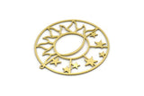 Brass Round Charm, 2 Raw Brass Sun And Star Charms With 1 Loop, Charm Pendants (42x40x0.60mm) SMP0566