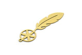 Brass Feather Charm, 8 Raw Brass Feather Charms With 1 Loop, Findings (39x10x0.60mm) SMP0572