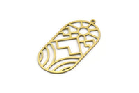 Brass Oval Charm, 2 Raw Brass Rising Sun And Mount Patterned Oval Shaped Charms With 1 Loop, Charm Pendants (42x21x0.60mm) SMP0576