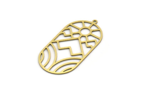 Brass Oval Charm, 2 Raw Brass Rising Sun And Mount Patterned Oval Shaped Charms With 1 Loop, Charm Pendants (42x21x0.60mm) SMP0576