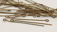 Vintage Beading Pin, 100 Raw Brass Eye Pins, Findings (50mm) Brc213