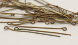 Vintage Beading Pin, 100 Raw Brass Eye Pins, Findings (50mm) Brc213