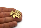 Brass Fish Charm, 2 Raw Brass Fish Patterned Round Shaped Charms With 1 Loop, Findings (36.5x34.5x0.60mm) SMP0579