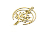 Brass Lotus Charm, 4 Raw Brass Crescent Moon Charms, Katana Sword Charms, Lotus Flower Charms, Findings (42x31x0.60mm) SMP0582 A2809