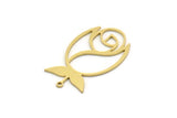 Brass Tulip Charm, 4 Raw Brass Tulip Motif Charms With 1 Loop, Pendant Charms (35x21x0.80mm) SMP0584