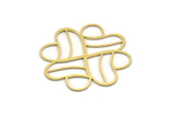 Brass Clover Charm, 2 Raw Brass Heart Shaped Clover Charms, Findings (40x40x0.80mm) SMP0589 Y267