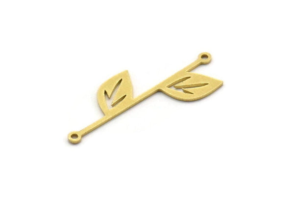 Brass Leaf Charm, 12 Raw Brass Leaf Charms With 2 Loops, Connectors (33x14x0.80mm) SMP0592