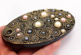 1 Vintage Gold and Plastic Pearl Handcraft Belt Buckle - Made in Germany 110x78 mm T006