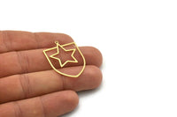 Brass Star Charm, 4 Raw Brass Shield Charms With 1 Loop, Geometric Findings (35x24.5x0.80mm) SMP0733