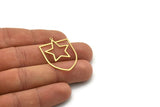 Brass Star Charm, 4 Raw Brass Shield Charms With 1 Loop, Geometric Findings (35x24.5x0.80mm) SMP0733