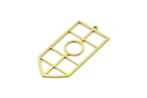 Brass Shield Charm, 4 Raw Brass Shield Charms With 1 Loop, Geometric Findings (41x19.5x0.80mm) SMP0738
