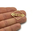 Brass Diamond Charm, 4 Raw Brass Moon Phases Charms With 2 Holes, Connectors, Findings (34x30x0.60mm) SMP0742