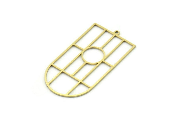 Brass D Shaped Charm, 2 Raw Brass D Shaped Charms With 1 Loop, Earrings, Findings (44x23x0.80mm) SMP0747