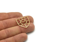 Brass Shield Charm, 4 Raw Brass Shield Charms With 1 Loop, Geometric Findings (26x23x0.80mm) SMP0753