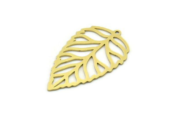 Brass Leaf Charm, 4 Raw Brass Leaf Charms With 1 Loop, Charm Pendants (33x20x0.60mm) SMP0756