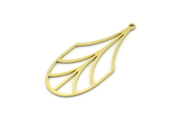 Brass Leaf Charm, 4 Raw Brass Leaf Charms With 1 Loop, Charm Pendants (40x18x0.80mm) SMP0758