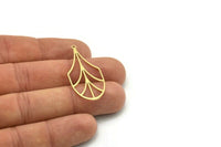 Brass Leaf Charm, 4 Raw Brass Leaf Charms With 1 Loop, Charm Pendants (40x18x0.80mm) SMP0758