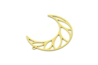 Brass Moon Charm, 6 Raw Brass Crescent Moon Charms With 1 Loop, Findings (32x10x0.60mm) SMP0763