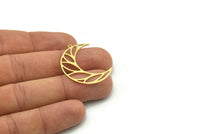 Brass Moon Charm, 6 Raw Brass Crescent Moon Charms With 1 Loop, Findings (32x10x0.60mm) SMP0763