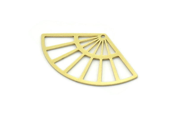 Brass Fan Charm, 4 Raw Brass Fan Shaped Charms With 1 Hole, Pendants, Findings (20x34x0.60mm) SMP0765