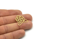 Brass Flower Charm, 6 Raw Brass Rose Charms With 1 Loop, Findings (25x23x0.60mm) SMP0768