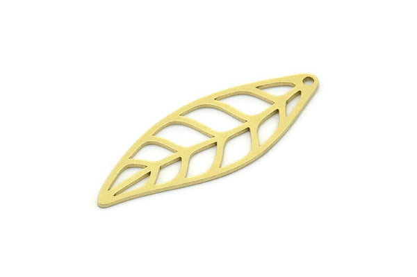 Brass Leaf Charm, 8 Raw Brass Leaf Charms With 1 Hole, Charm Pendants, Findings (33x12x0.60mm) SMP0770