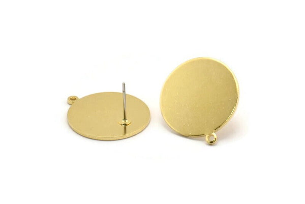 Brass Round Earring, 6 Raw Brass Round Stud Earrings With 1 Loop (22.5x20x1mm) E048 A3890
